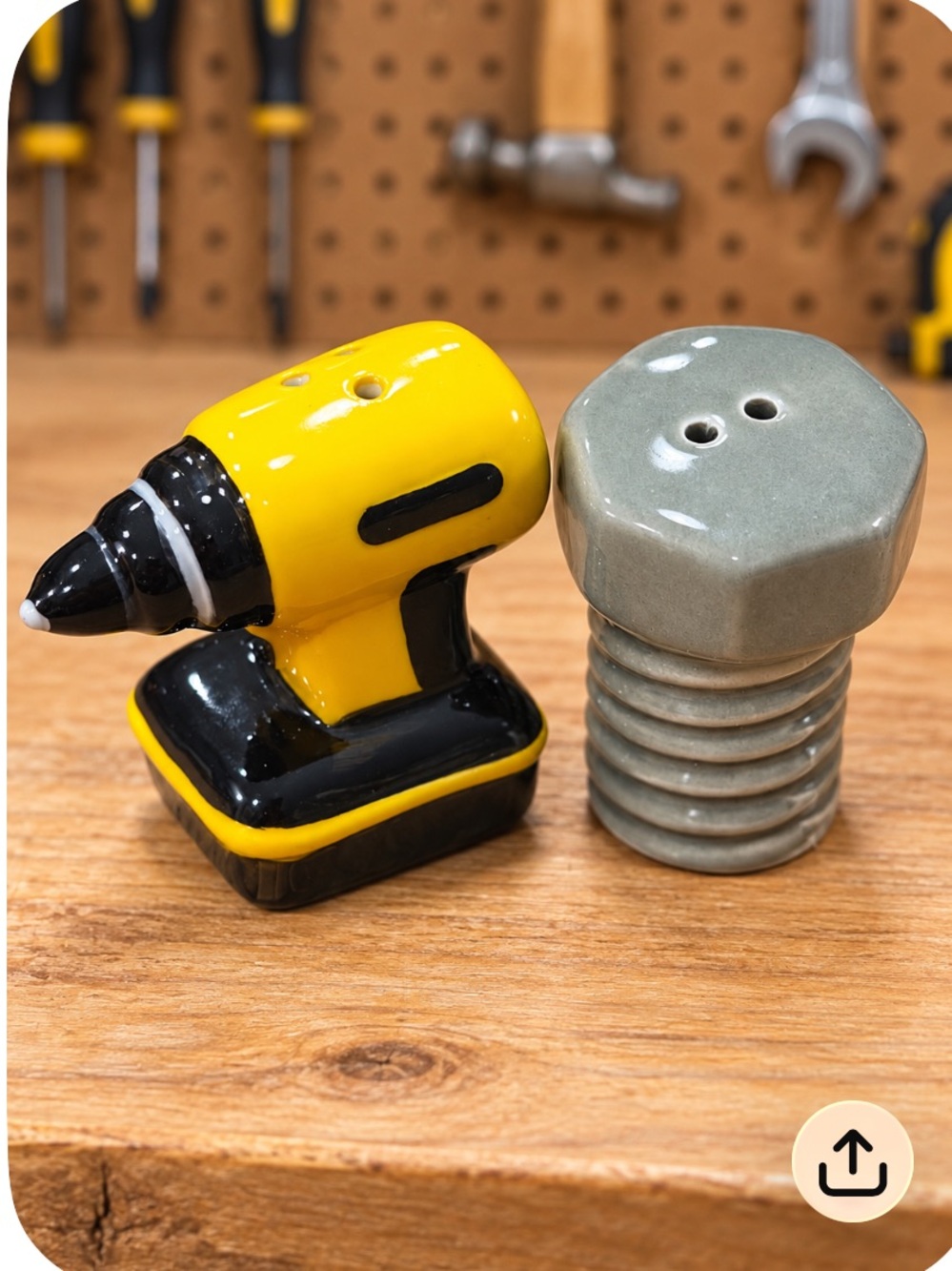 Playful Drill and Bolt Mini Salt & Pepper Shakers - Yellow & Gray
